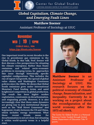 One important trend in recent decades is the rise in greenhouse gas emissions in the Global South. In this talk, Prof. Soener will first discuss a few perspectives for situating the climate emergency. Rather than frame emissions and related socio-economic problems in sweeping terms, he  approaches this issue through historically specific capitalist configurations. This includes the rise of export-led growth, the spread of global value chains, and Washington Consensus policies since the 1980s. He shows that 