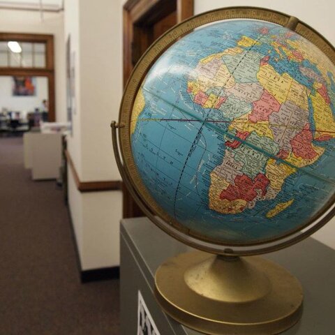 Photo of a decorative globe in a library