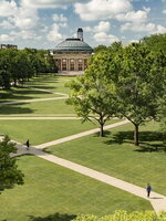 University of Illinois Urbana-Champaign quad looking towards Foellinger Hall